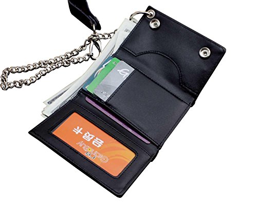 Mens Boys Trifold Biker Trucker Real Leather Wallet with Belt Clip Long Chain - Image 5