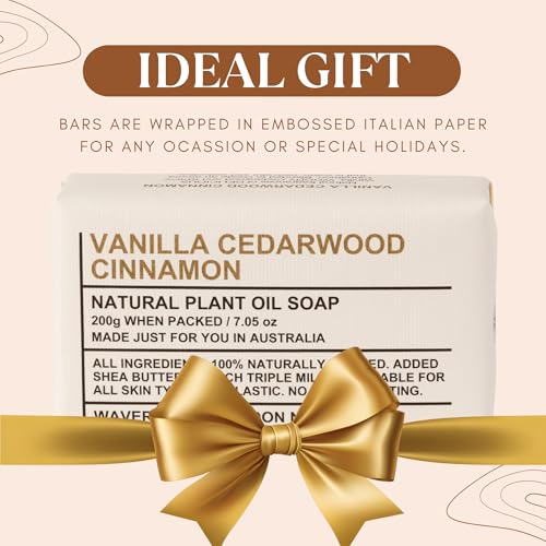 Image of Wavertree & London Vanilla Cedarwood Scented Natural Soap Bars (2 Bars), 7oz Moisturizing French Triple Milled Soap enriched with shea butter - Plant Oil Bath & Body Soap Bars [100% Naturally derived]