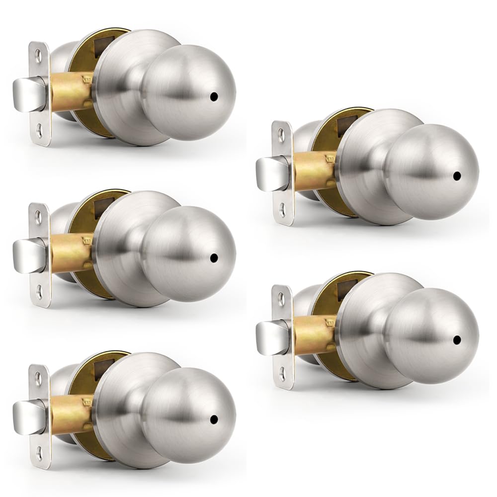 Probrico Brushed Nickel Privacy Door Knobs - 5 Pack -1