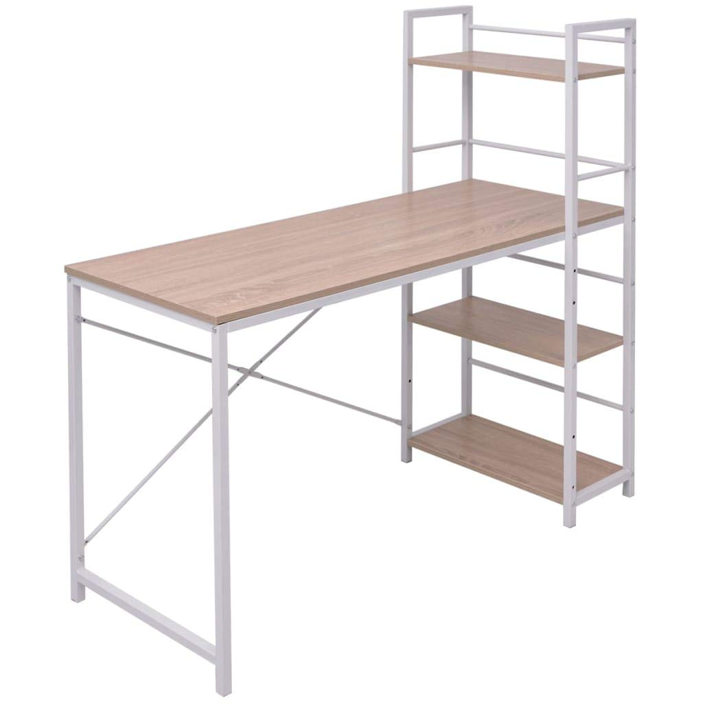 Scrivania con libreria, colore rovere, 120 x 52 x 120 cm, struttura in metallo, 4 ripiani, spazio di archiviazione, postazione di lavoro, ufficio, gaming, laptop, PC, studio