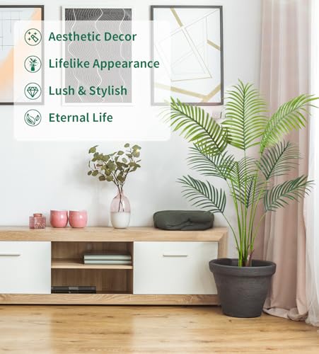 Artificial Golden Cane Palm Tree 4 Feet Faux Plant for Home Decor Indoor Outdoor Faux Areca Palm Tree in Pot for Home Office Perfect Housewarming Gift with Adjustable Trunks