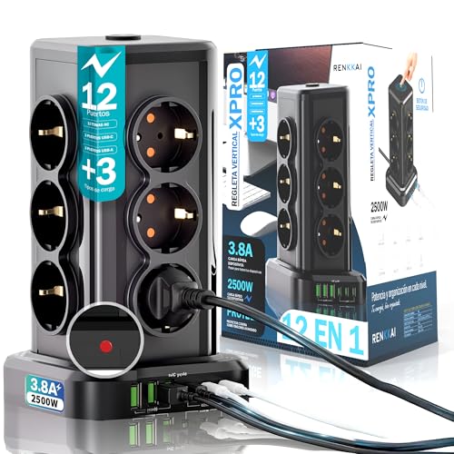 Regletas Enchufes 18 Puertos con Interruptor | Alargador | Regleta Enchufes con USB |...