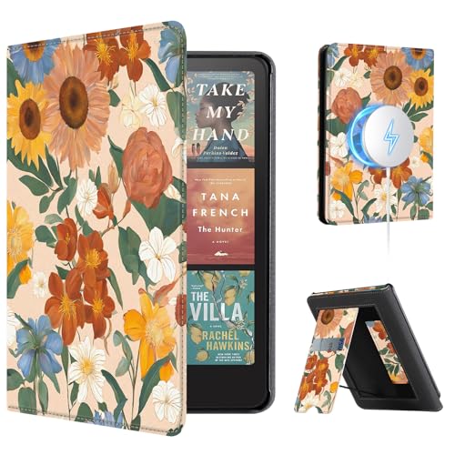 Image of CoBak Stand Case for 7 inch Kindle Paperwhite 12th Gen 2024 and Kindle Colorsoft with Hand Strap - Compatible with iPhone MagSafe, for Samsung /Belkin /Anker Wireless Charging Pads, Durable, Auto Sleep Wake