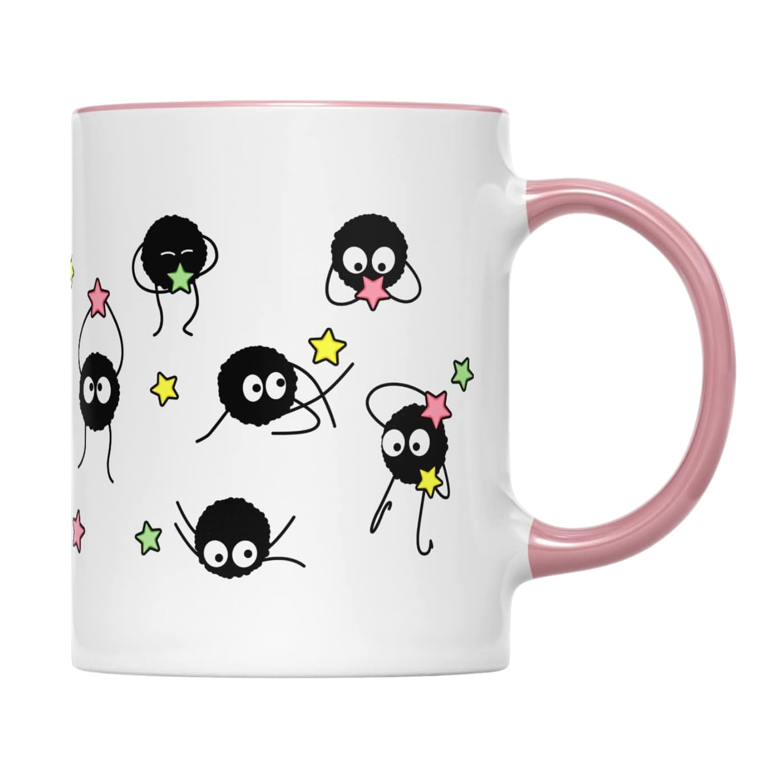 Willow Gifts Soot Sprites Wrap Coffee Cup Mug Anime Manga Film Studio Susuwatari Neighbor Spirits Present Gift Heavy Duty Ceramic Handle Present Gift (Pink Handle)