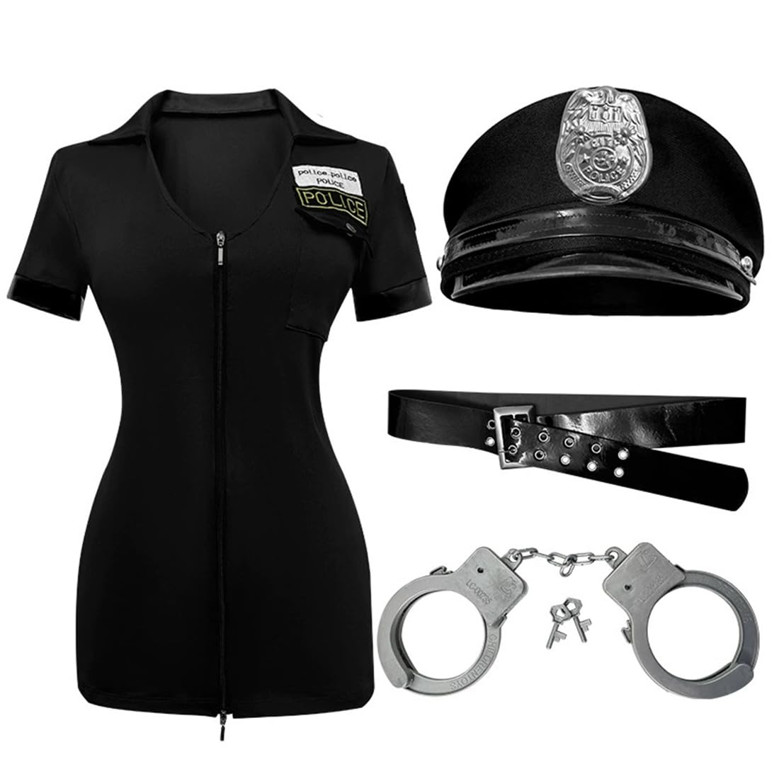 5 pcs Women Halloween Policewomen Outfit Costumes with Accessories Fancy Cop Costume Dress