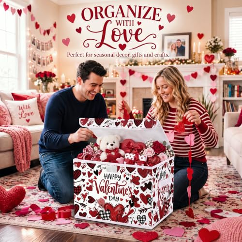 Image of Briwooody Valentine's Day Storage Bin with Lid and Carrying Handle