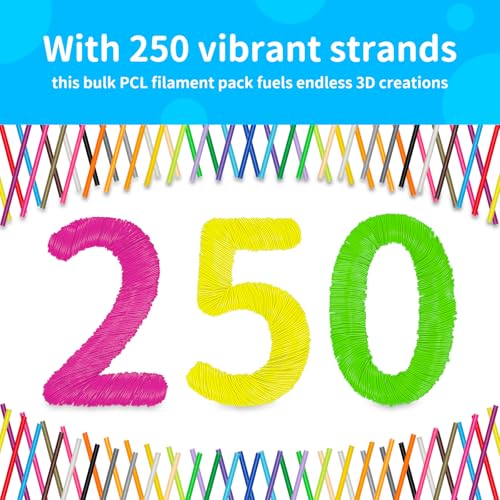 Image of Kretrum 25 Colors 250 Strands 3D Doodler Refill Packs for 3Doodler Start+ Pen 2.5mm 3D Doodler Pen Refills PCL Only for 3Doodler Start+ Pen Each Color 10pcs Total 250 pcs