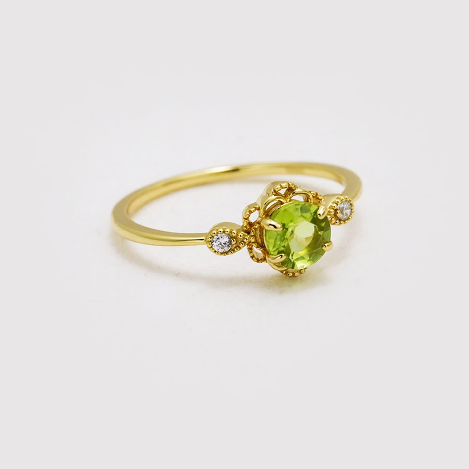 Par de anillos de oro de 9 K/14 K/18 K con peridoto, forma de flores huecas