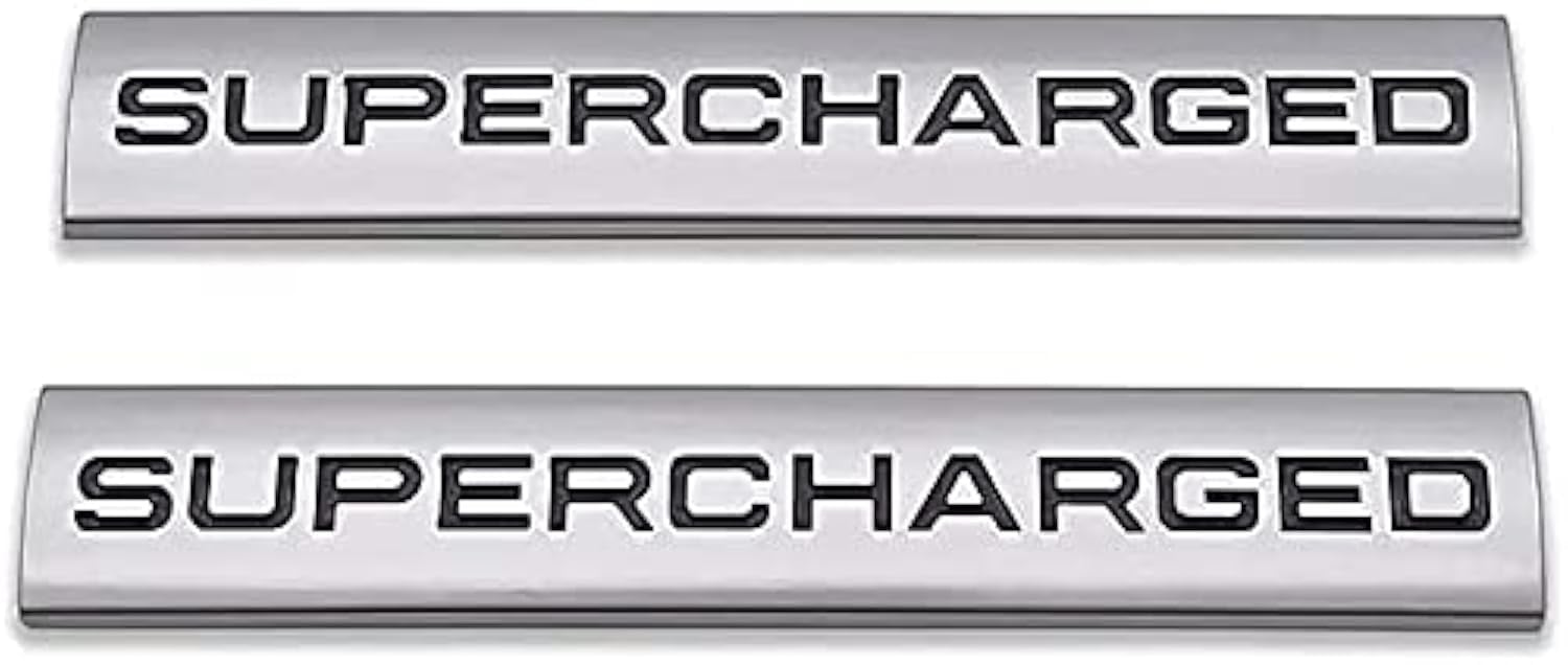 GAPPORE 2pcs Metal Supercharged Emblem Car Logo Premium Auto Badge Rear Trunk Sticker Side Fender Decal (Silver&Black)