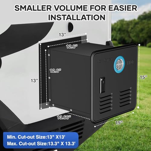 Image of RV Tankless Water Heater, 55,000 BTU On Demand Instant Hot Water Heater with 15 x 15 inches Door, Remote Controller and Front Water Outlet, Gas RV Water Heater