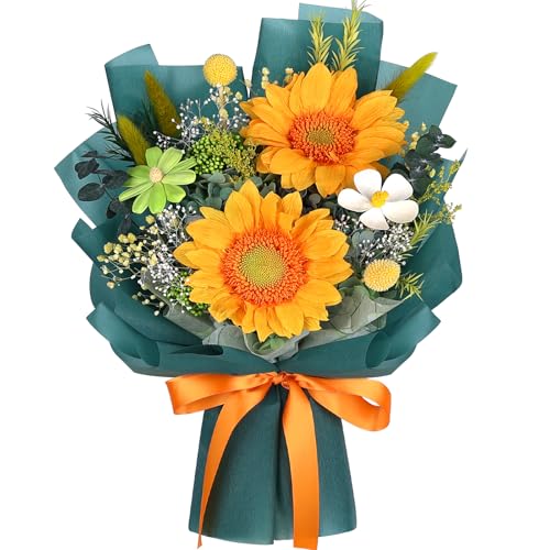 Preserved Sunflower Bouquet - Forever Flowers for Delivery, Green Flower that Last 3 Years, Eternal...