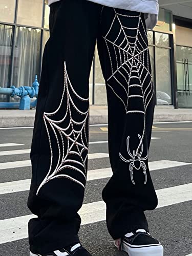 Astellarie Mens Streetwear Gothic Loose Fit Hip Hop Baggy Straight Leg Jeans Pants Denim Trousers with Pockets3