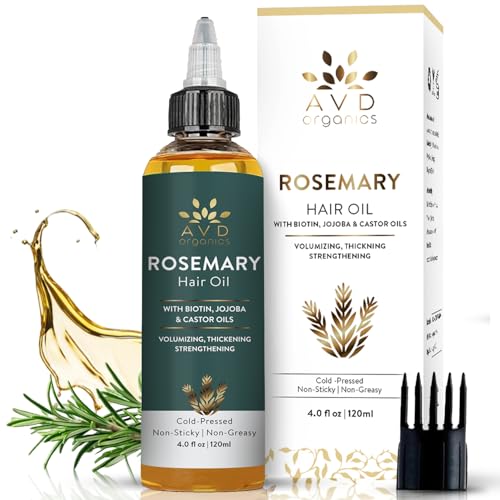 Image of AVD ORGANICS Rosemary Oil for Hair Growth & scalp | Infused with Biotin | Hair Strengthening, Nourishing and Volumizing | infused with Jojoba & Castor Oil | NON - GMO 120ml