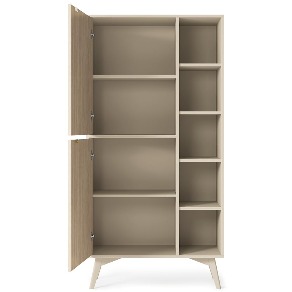 Lomadox Wohnmöbel Set Wohnwand beige, Front mit Fischgrätenmuster, 3-teilig, 1 Lowboard, 1 Regal, 1 Kommode