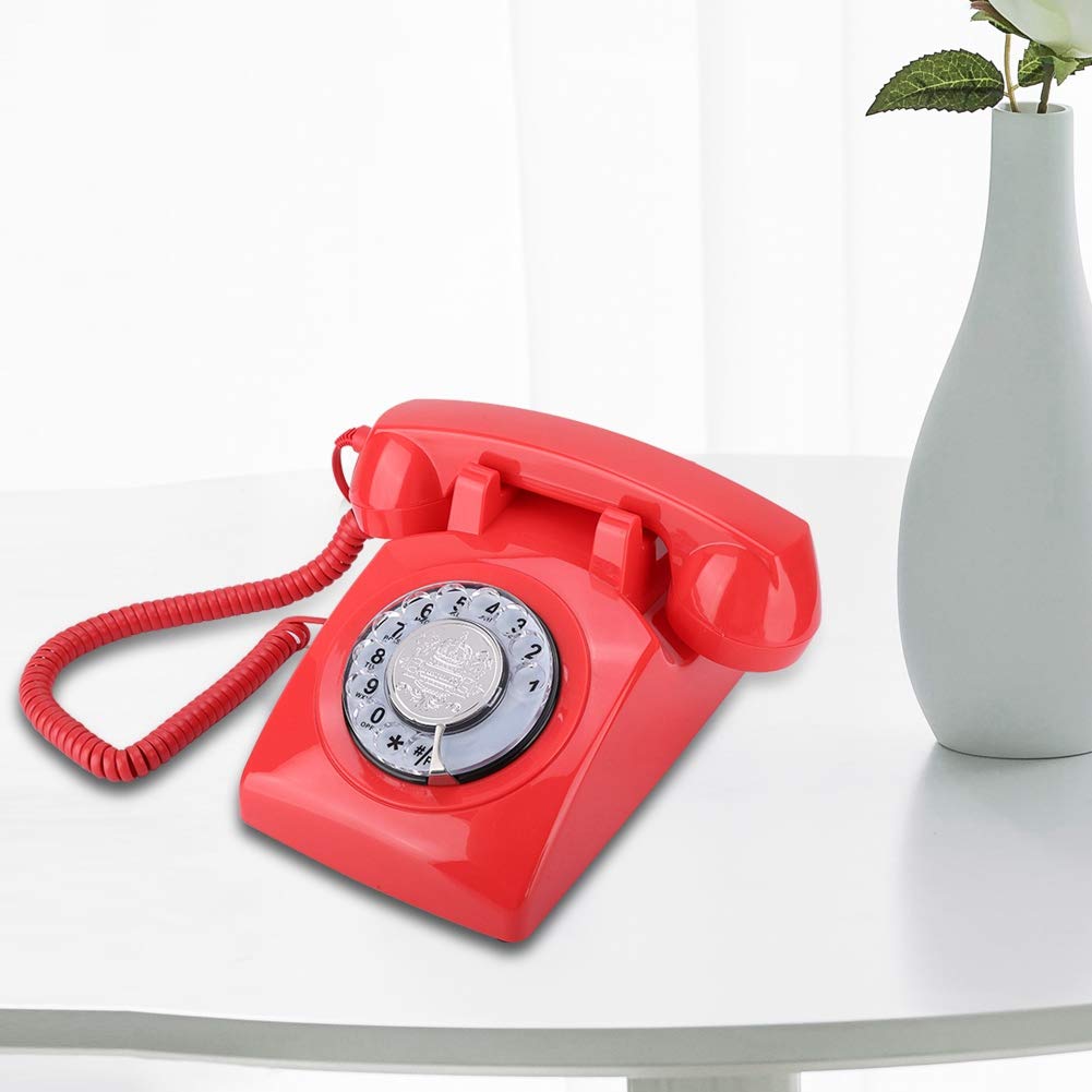 Desktop Corded Phone 80s Vintage Retro Style Telephone Desk Landline Phone  Support Ring Control for Home Office Business Hotel Cafe Bar Old Fashioned