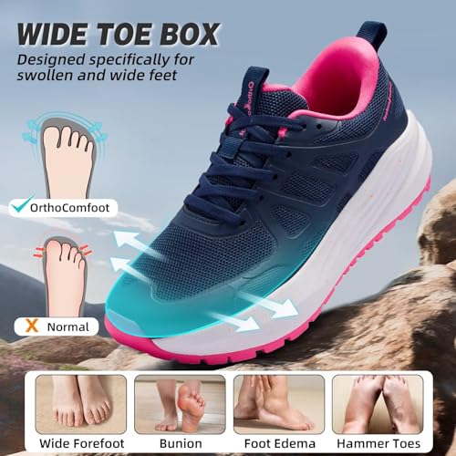 Image of OrthoComfoot Women's Orthopedic Wide Plantar Fasciitis Shoes:Comfortable Arch Support Flat Feet Orthotic Sports Sneakers,Casual Hammer Toes Trekking Walking Running Shoes for Foot Heel and Pain Relief