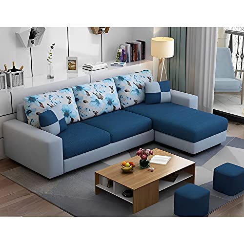 Image of Casaliving Rolando RHS 4 Seater L Shape Sofa Set for Living Room | Colour - Blue Grey | Premium Fabric Sofa