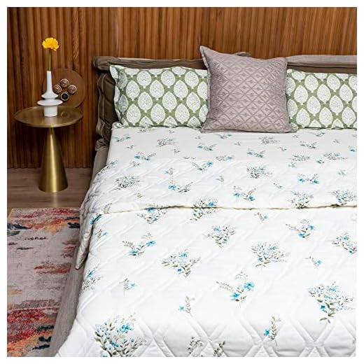 Urban Space 200 TC Cotton Ac Comforter/Blanket/Duvet for Double Bed with 1 Cotton Double Bedsheet with 2 Pillow Cover (Combo 12, 4 Piece Bedding Set, Valley Blue, Amsterdam Valley Blue)