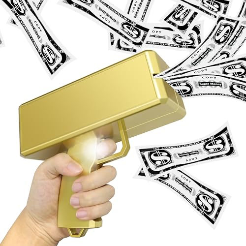 Alagoo Super Money Guns Paper Playing Spary Money Gun Make it Rain Toy Gun Handheld Cash Gun Fake Bill Dispenser Money Shooter Toy(Metallic Gold)