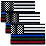 Besby 3pcs Reflective US Flag Stickers, Thin Line Blue Green and Red Stripe, 5'x3' Vinyl American Flag Car Decal, Support American Police Military Fire Officers, EMT and Troops