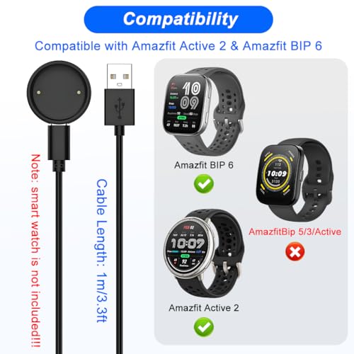 Image of ZORBES Compatible with Amazfit Active 2A2437 /Bip 6A2435, 3.3ft USB Smart Watch Magnetic Charging Cable Charger Dock, 5V1A 5W