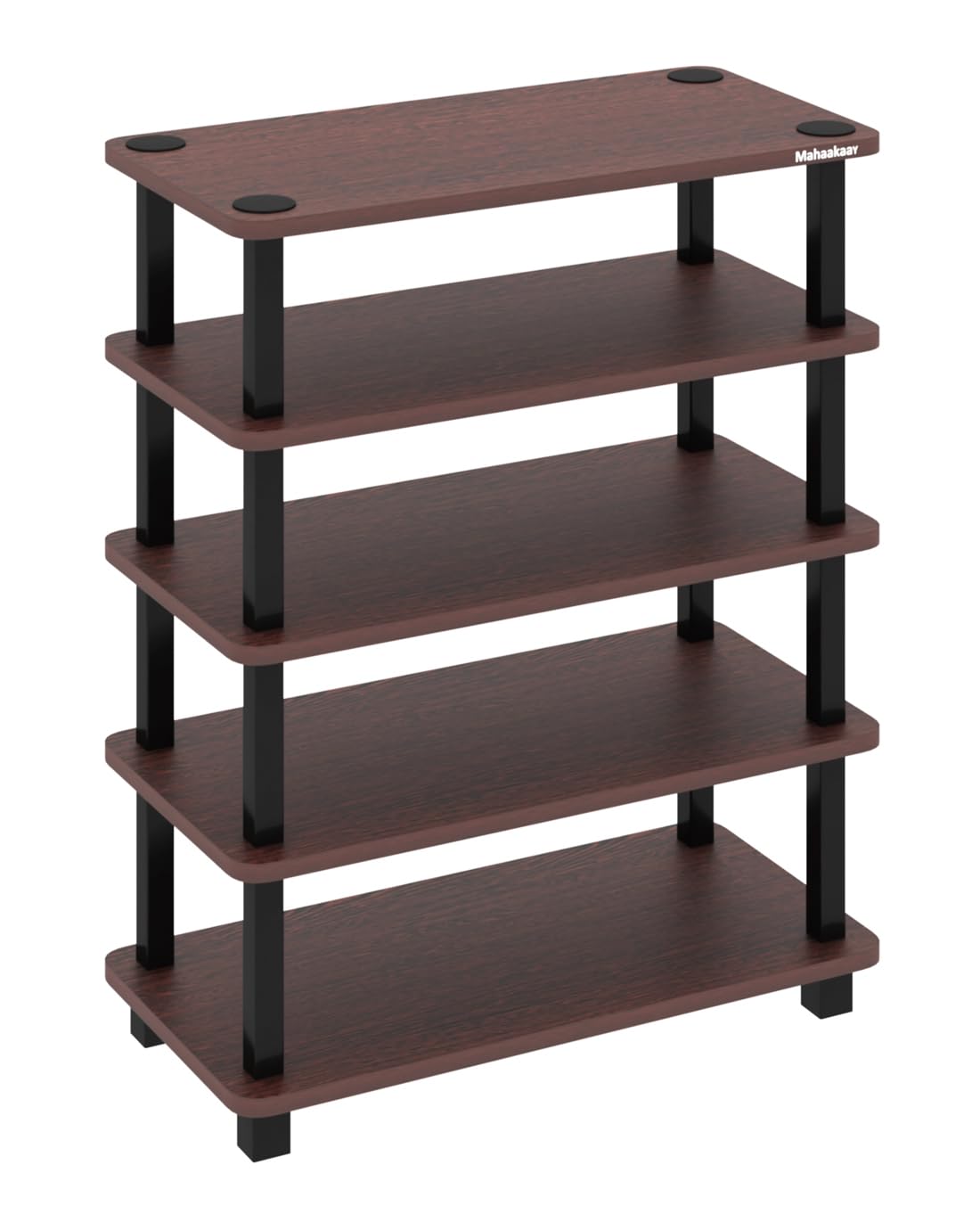 Star Black Wooden Adjustable Set of 5 Storage Shelving Unit Steel Bootless Rivet Utility Display Rack Garage Shelves with Plastic Pipe (77.4 X 60 X 30 CM-H X W X D Black)-image-34