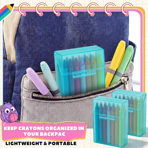 Image of Clabby 4 Pcs Clear Plastic Crayon Boxes Hold 24 Count, Teal | Organizer Box, Case, Colorful, Portable Storage Holder with Snap Lid, for Kids Boys Girls School Classroom Home Art Supply