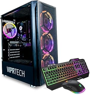 ViprTech Mutineer Gaming PC Desktop - Intel Core i7 (3.8GHz), GeForce GTX 1660 Super 6GB, 16GB RAM, 512GB NVMe SSD, RGB Keyboard Mouse Mousepad, WiFi, Bluetooth, Win 10 Pro, Streaming, Editing, Black