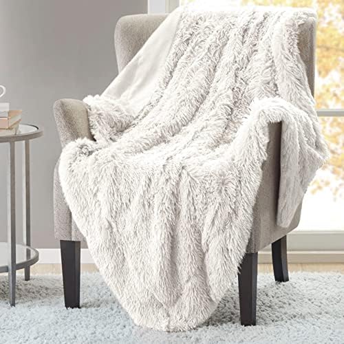 Hyde Lane Fluffy Shaggy Throw Blanket for Couch，2 Way Reversible Ultra Soft Long Faux Fur Fuzzy Plush Blankets for Home，As A Gift for Women -50x60 Ivory