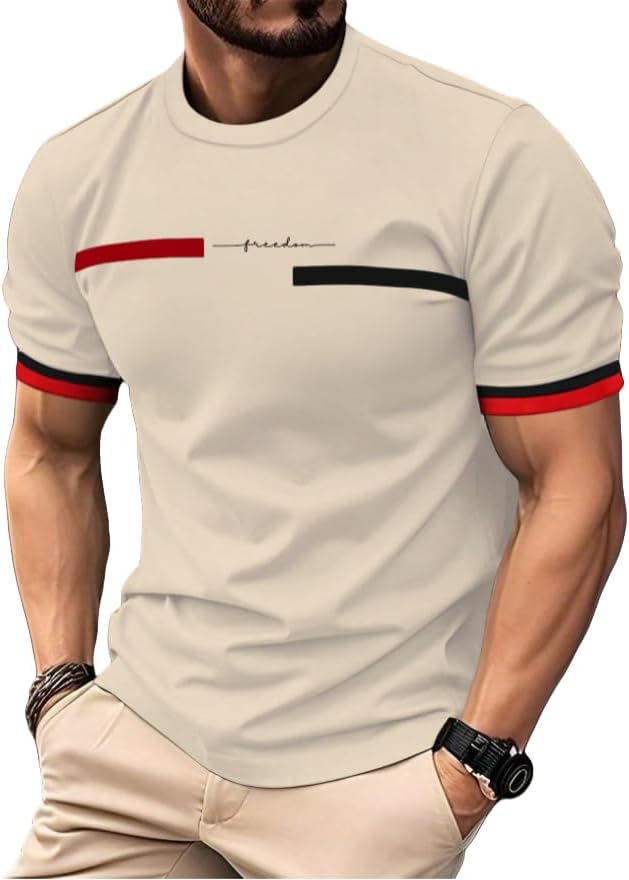 QJQ Men's Letter Graphic Tees Streetwear Short Sleeve Crewneck Color Block T Shirts Casual Summer Trendy Tops White