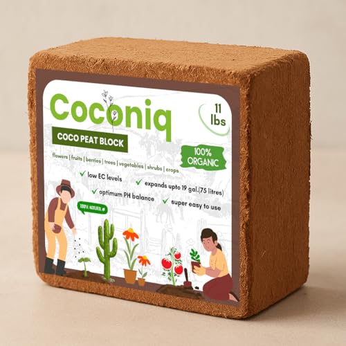 COCONIQ Coco Coir Block 10 Pounds - Large Compressed Coconut Fiber Brick for Potting, Gardening, Planting, Seed Starting, Indoor & Outdoor Plants