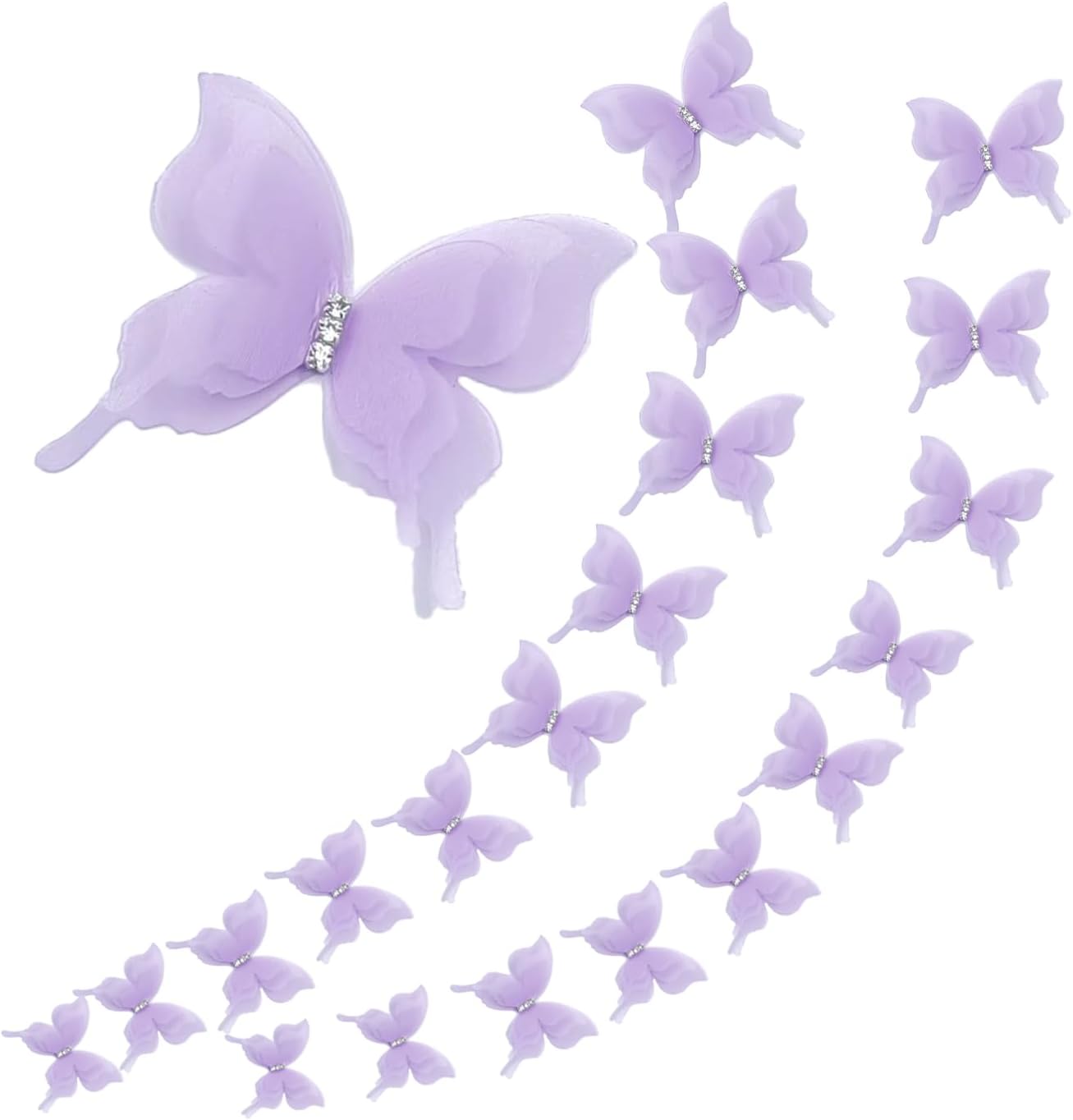 Organze Handmade 3D Butterfly Decorations, Multi-Use Back Buckle Ornaments for Curtains/Tablecloth/Clothing/Hair, Suitable for Bedroom/Living Room/Girl's Room/Wedding (20, Purple)