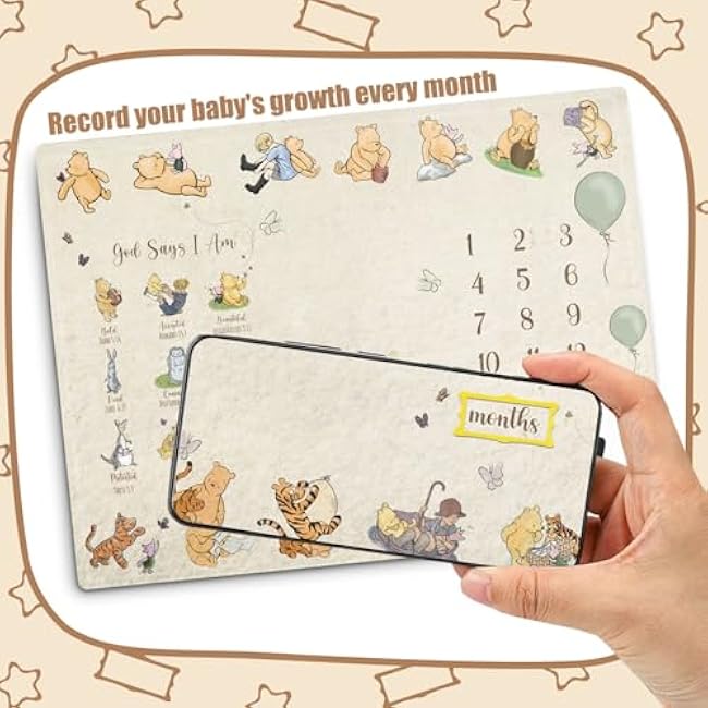 Winnie Baby Milestone Blanket, God Says I am Bold Milestone Blanket, Winnie Newborn Month Blankets for Baby, with Double-Sided Printed Cardstock£¨16 Unforgettable Moments of Babies£©