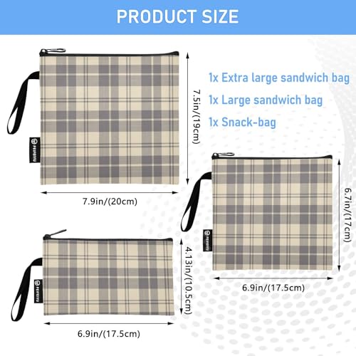 Brown Plaid 3 Pzs Bolsas de Snack Reutilizables Impermeables miniatura 3