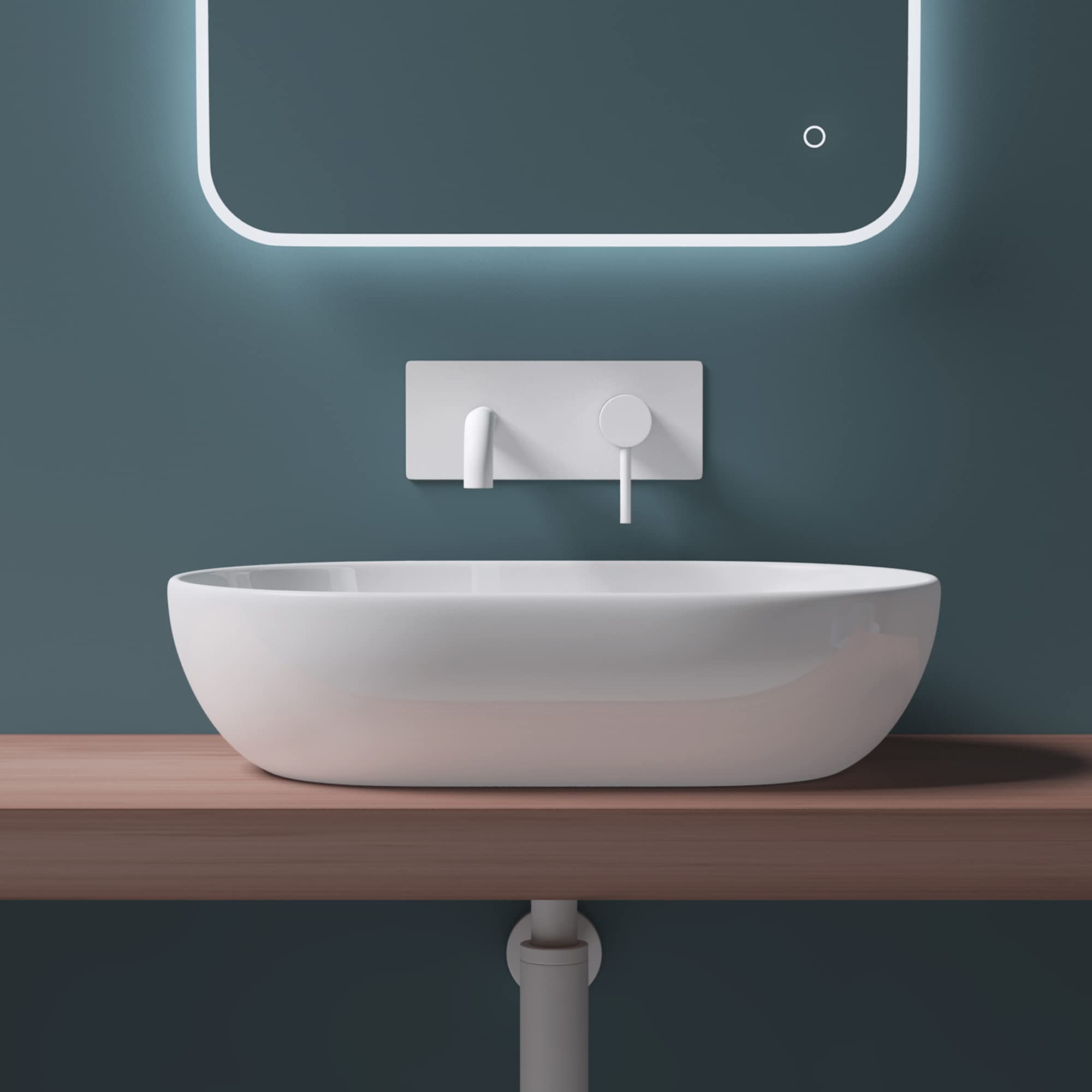 Mai & Mai Lavabo da Appoggio 60X40X15cm, Lavandino Bagno Ovale Brüssel322 Lavabo in Ceramica Nano Rivestimenti inclusi