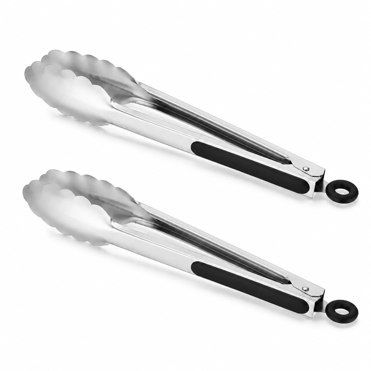 Premium Stainless Steel Kitchen Tongs Set of 2, 9" Locking Metal Food Tongs with Non-Slip Silicone Grip for Cooking, Baking, Grilling, Heat Resistant