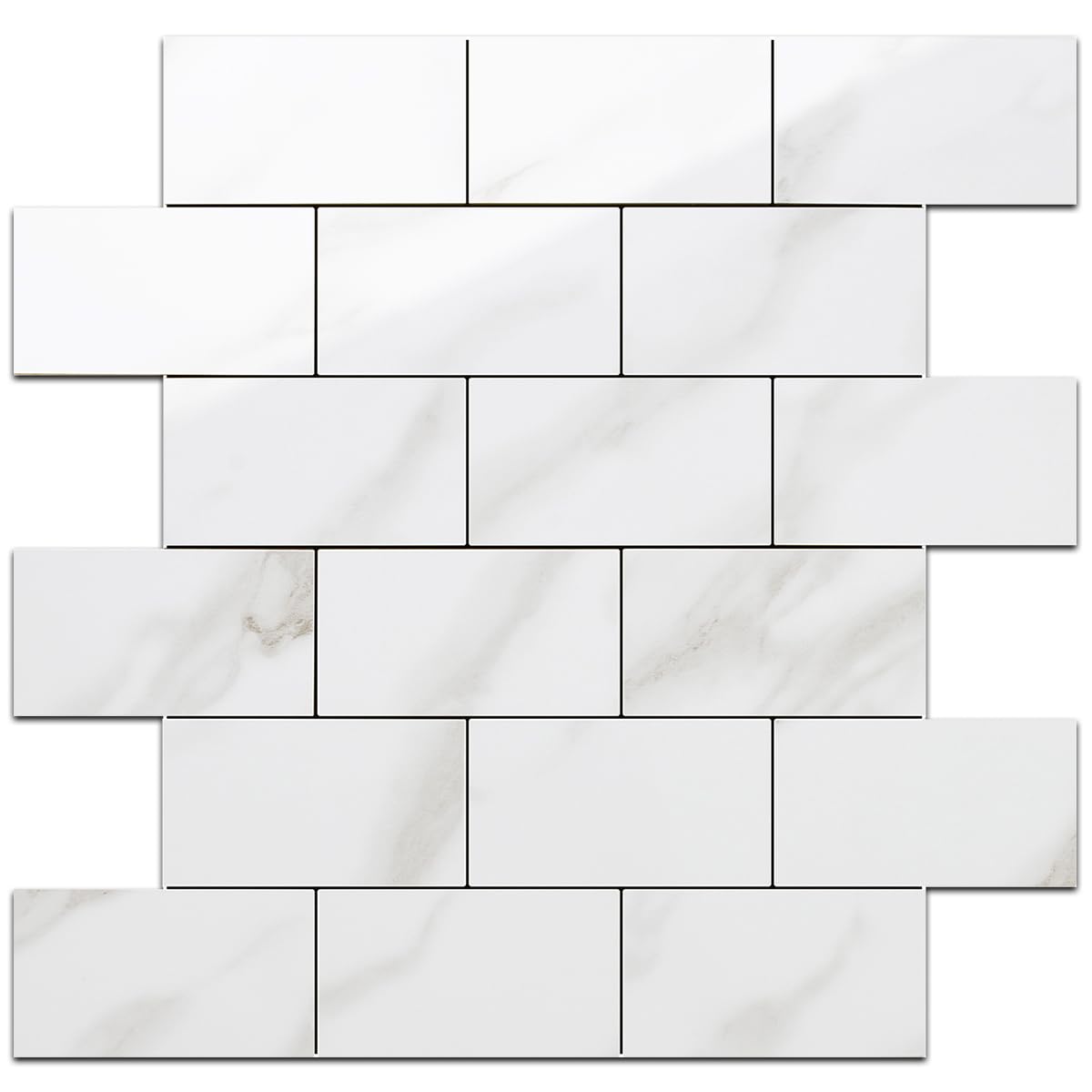 DICOFUN Azulejos de pared autoadhesivos de metro de 3 mm, mármol blanco pulido, adhesivos para azulejos de cocina y baño (10 azulejos)