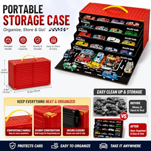 Image of TAZLYN hot Wheels car Collection Set Container Storage Box mini Cars for Kids Toy 48 car Set - cast Pull Back Cars Children Alloy Racing Toys Birthday Gift for Boys & Girls