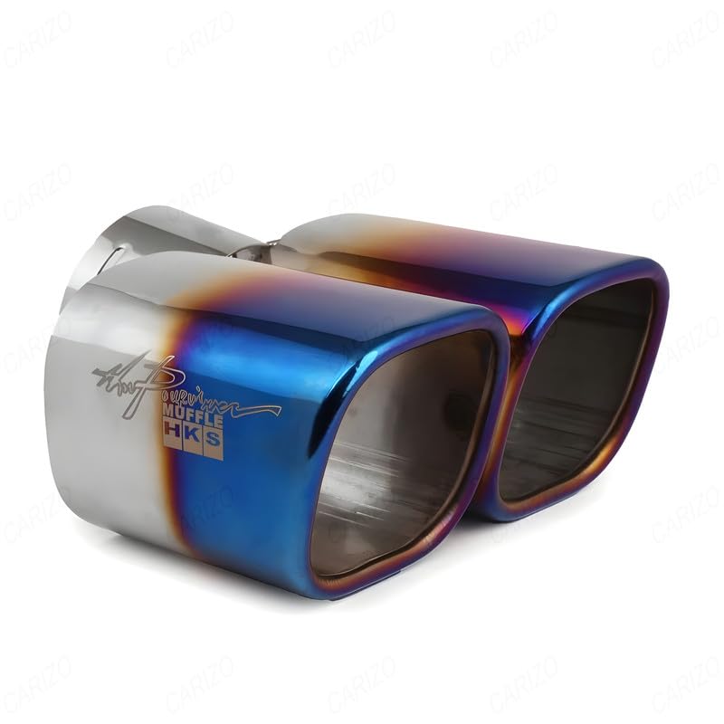CARIZO High Performance 60mm Inlet Dual Exhaust Muffler Tip Burnt Blue TF-6124, Car Exhaust Upgrade Compatible with Mahindra Thar (2020-2023)
