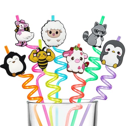 BAUCH Pajitas Reutilizables 14 Piezas Protector de Pajita de Dibujos Animados y Pajitas Coloridas（Para Tomar Bebidas, para Niños y Jóvenes）