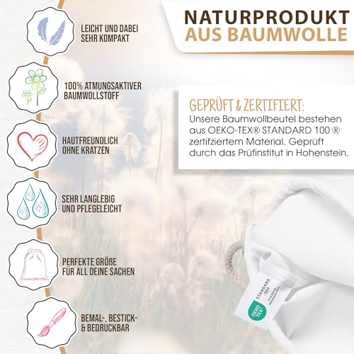 Kinderbeutel 25 Stück 21 x 29 cm – Kleine Gastgeschenke Baumwollbeutel - Tote Bag Basteln Kindergarten - Kordelzug Stofftasche, Beutel, Jutebeutel OEKO-TEX® geprüft - Stoffbeutel Sack zum gestalten