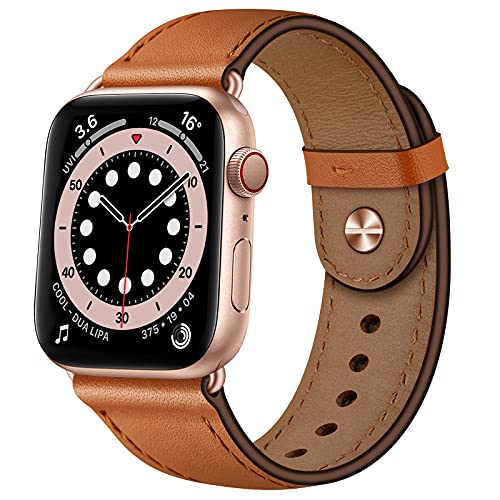 OUHENG Compatible con Apple Watch Band 44 mm, 42 mm, 40 mm, 38 mm, correa de repuesto para iWatch SE Series 6 5 4 3 2 1 (marrón/oro rosa, 44 mm 42 mm)