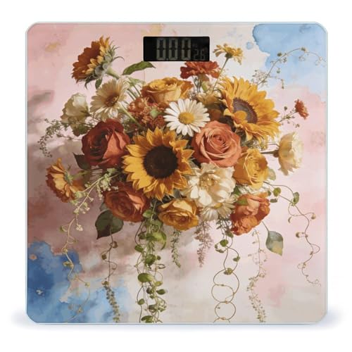 Báscula digital de baño Boho Floral con pantalla LCD grande miniatura 1