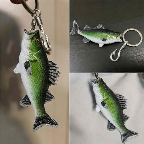 Image of Bass Fishing Keychain Gifts, Bass Fish Key Chain for Men, Cool Fishing Keychain Stuff Funny for Fishing Lovers, Fisherman Gifts for Dad, Boyfriends, Stocking Stuffers (Green Bass)