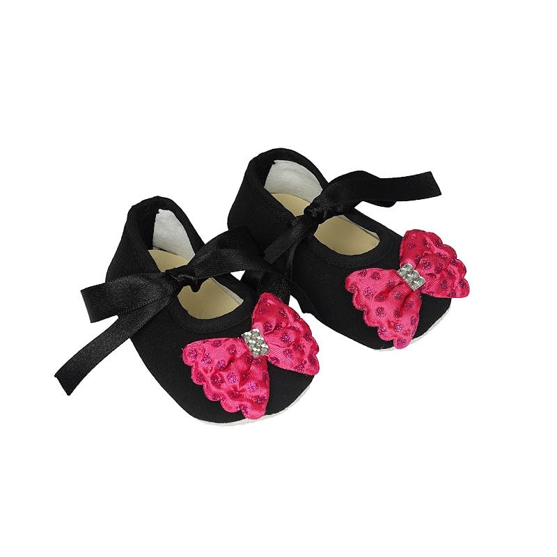 Infant New Baby Toddlers Boys and Girls Cotton Black Sandal Ribbon Booties With Pink Butterfly Patch [RSM_56]-image-38