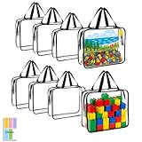 8 Packs Clear Toy Storage Bags - Zippered Toy Storage with Labels, Waterproof Bags for Board Games, Blocks & Books - Reusable Black Organizers for Small Toy Storage