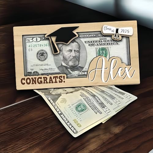 Custom Graduation Money Holder with Graduate's Names, Year, and Cap Colors, Thoughtful and Durable Keepsake Gift for 2025 Graduates, Commemorating Their Achievement and Future Endeavors