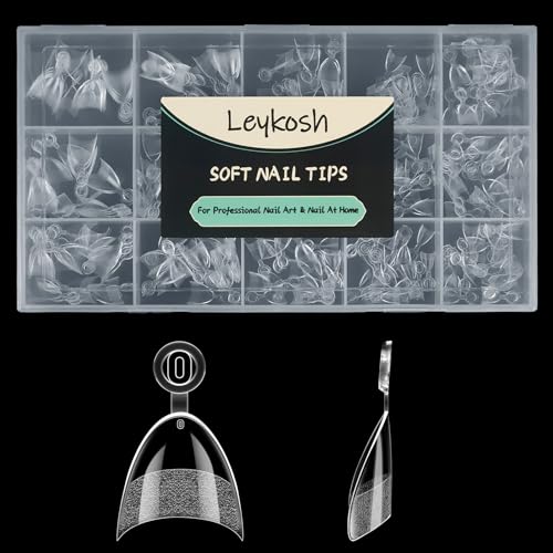 Image of Leykosh Short Almond Half Cover Nail Tips, 15 Sizes 330PCS Soft Gel Fake Nails, Half Matte Pre-Shaped Clear Press On Acrylic Nails No C Curve Gift for Extension, DIY Home Manicure Beauty Gifts