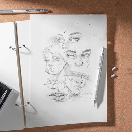 Image of Nicpro 0.9 mm Metal Mechanical Pencil Set with Case, with 3PCS MP1000 0.9mm Drafting Pencil, 8 Tubes HB Lead Refills, 3PCS Eraser, Erasers Refills for Artist Writing, Drawing, Sketching, Silver