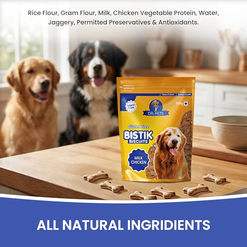 Image of Dr. Pets Pack of 2 (900g Each) Bistik Dog Biscuits Milk Chicken Flavor | Gluten Free Dog Treats | Supports Digestion & Bone Health | Crunchy Daily Snacks for Puppies & Adult Dogs